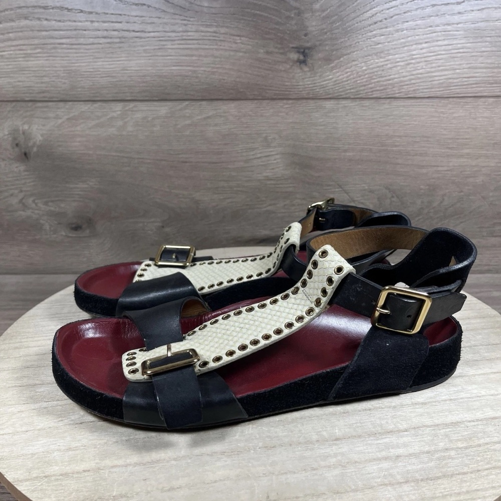 Isabel Marant Sandals Straps Black Maroon Leather Suede Womens Size EU 38 US 8